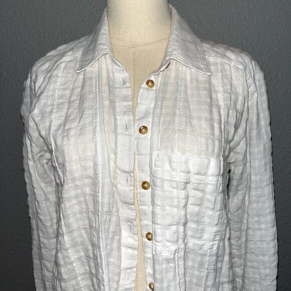 ANTHROPOLOGIE ANTHRO White Cotton Button Down Textured Tunic Cover-up Top - EUC - Picture 2 of 12